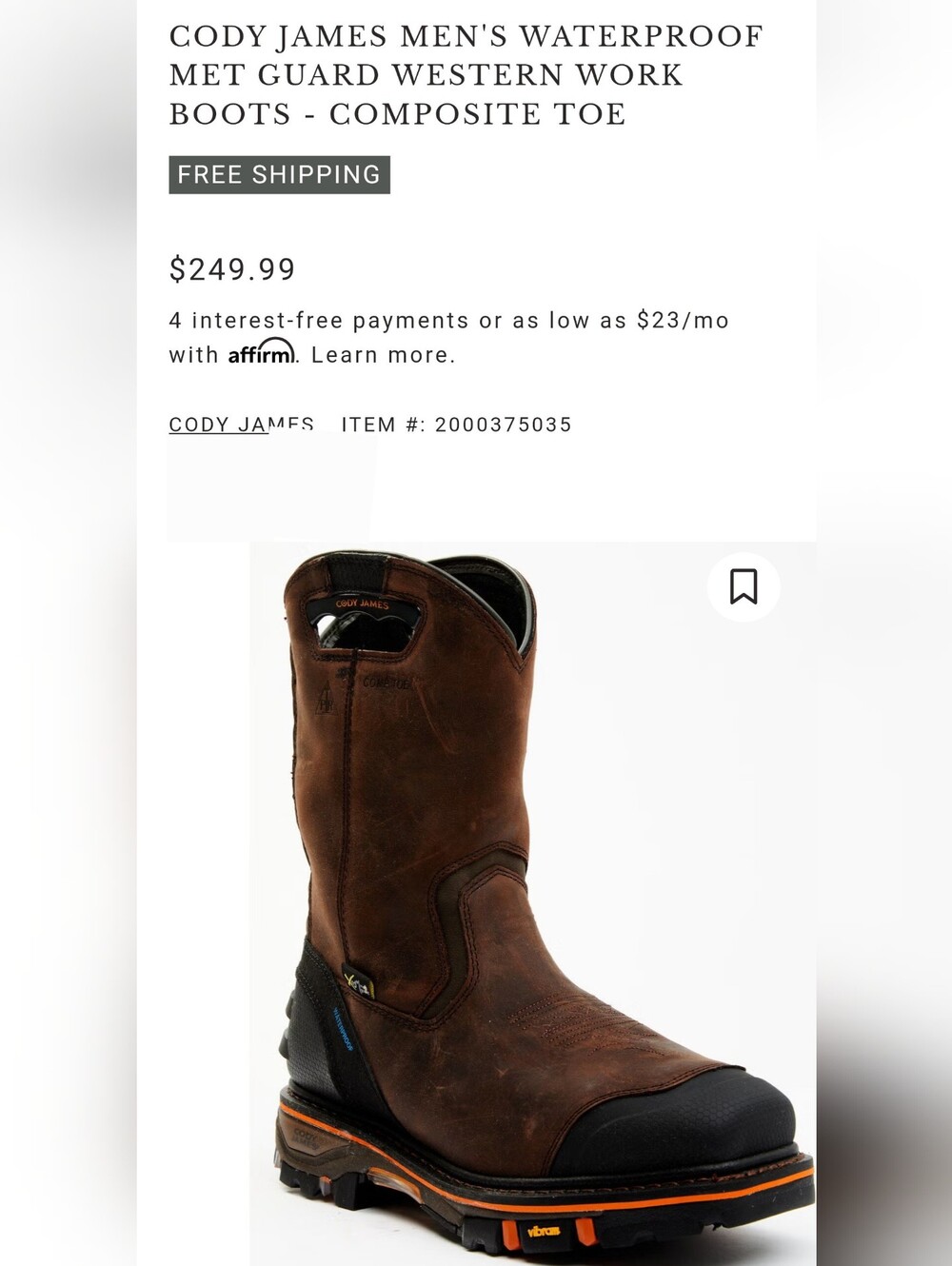 Cody James Brown Leather Pull-On Work Boots - Picture 10 of 14